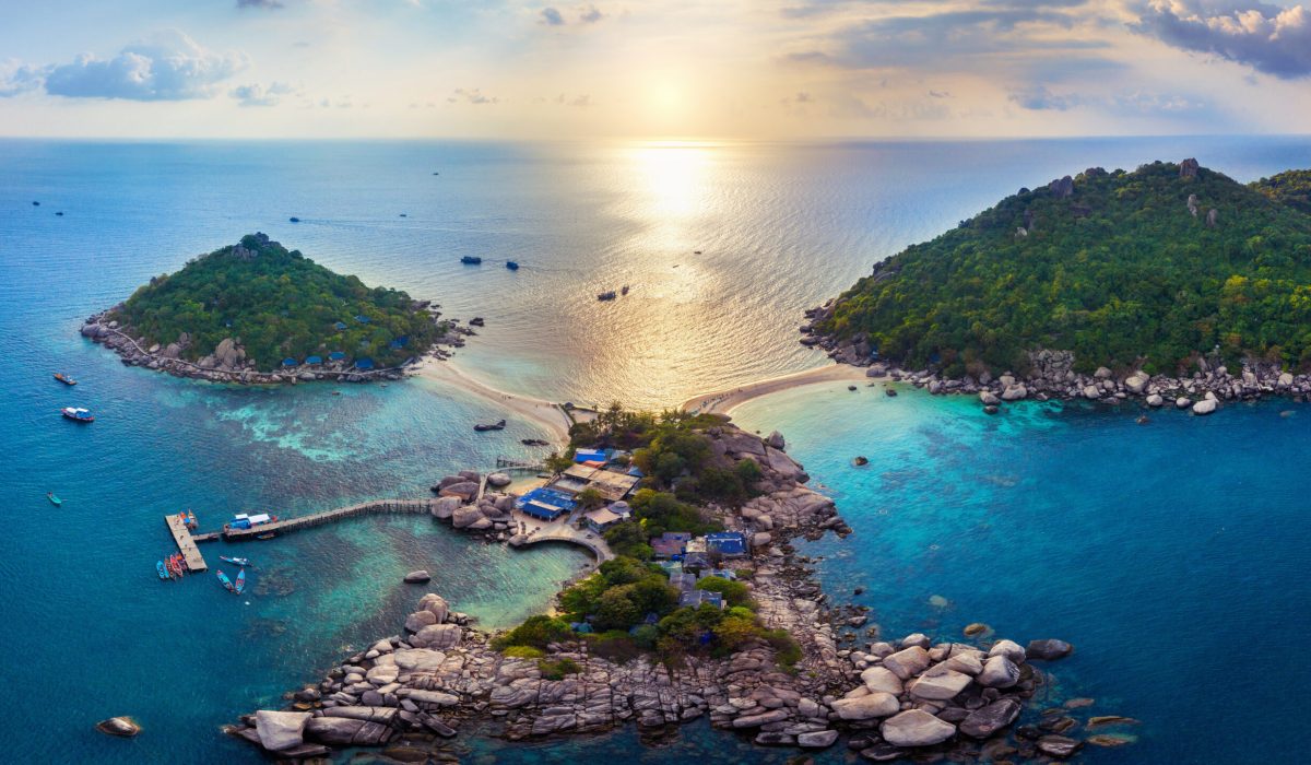 Aerial view of Koh NangYuan island in Surat Thani, Thailand.