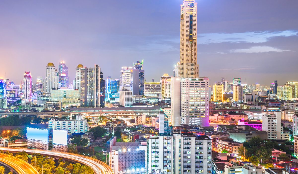 Bangkok, Thailand cityscape at night.
