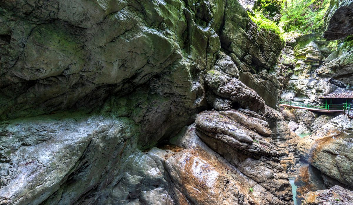 Big rocks at a narrow gorge at Breitachklamm, Germany