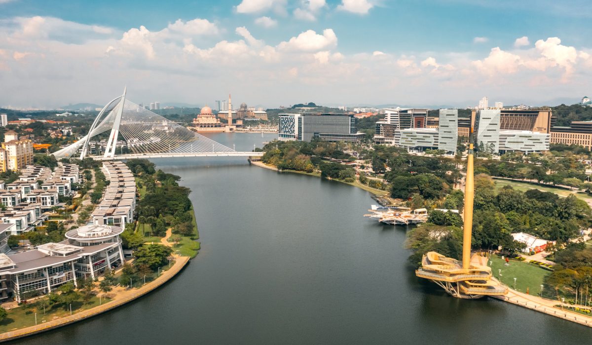 Cityscape of Putrajaya. This city functions as the administrative capital and the judicial capital of Malaysia