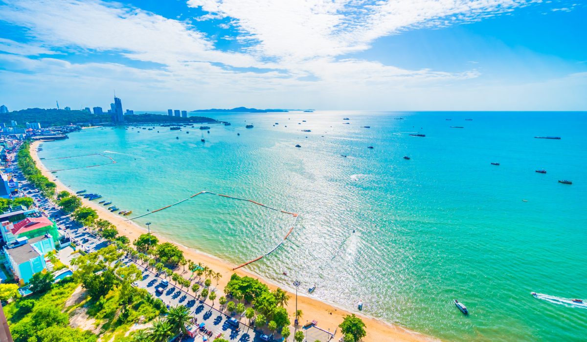 Beautiful architecture around Pattaya city with sea and ocean bay in Thailand