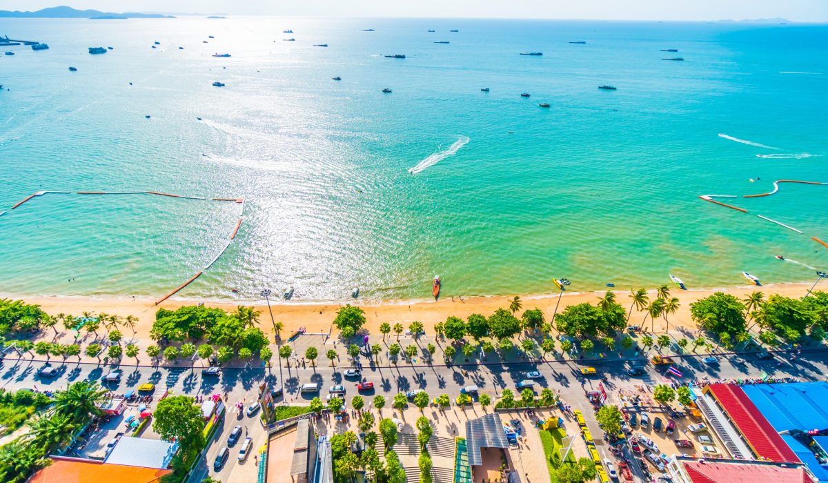 Beautiful architecture around Pattaya city with sea and ocean bay in Thailand