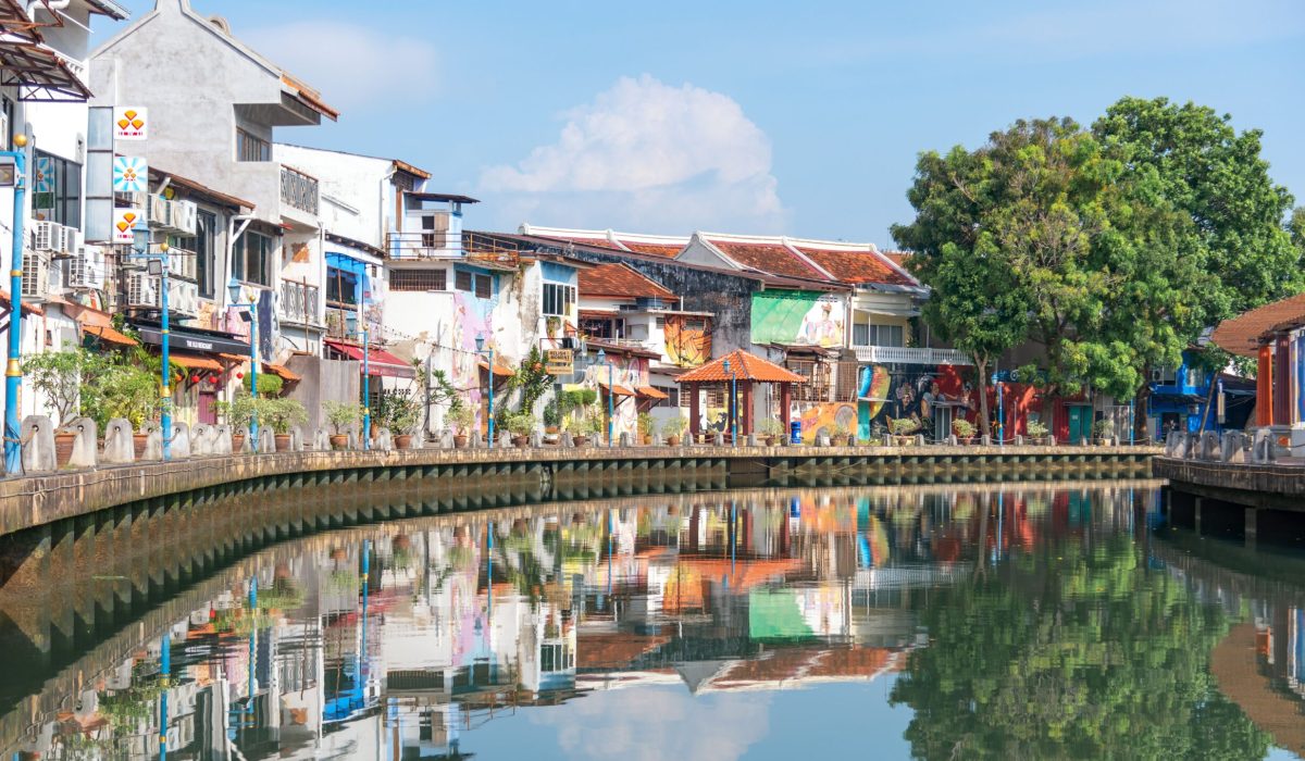 The picturesque, historic streets located along the Malacca River in the city of Malacca, Malaysia