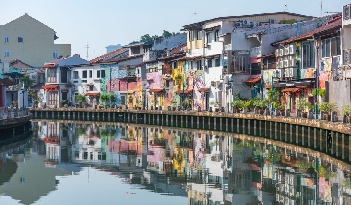 The picturesque, historic streets located along the Malacca River in the city of Malacca, Malaysia