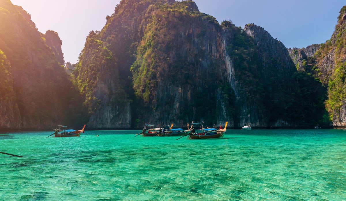Sea beach atmosphere on Phi Phi Island, Krabi Province thailand.
