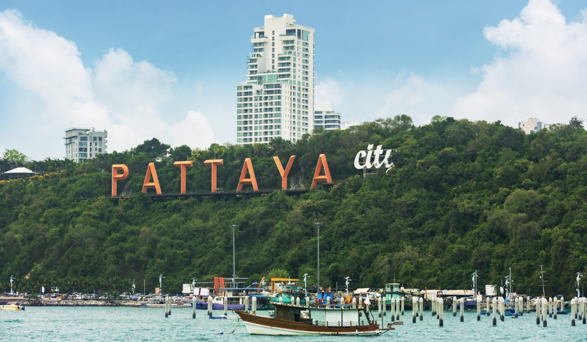 View on Pattaya city sign at Pattaya bay, Thailand.